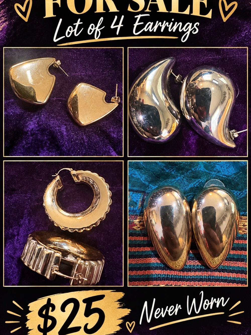 Gold-Tone Women’s Earring Set - 4 Pairs